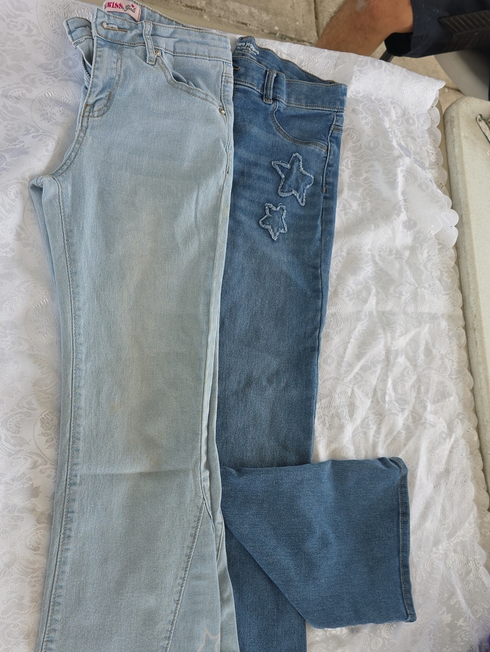 Women’s Two-Tone Star Patch Jeans - Light Blue & Medium Blue